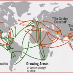 World map showing major drug growing areas and drug routes. Photo: CIA/Wikipedia.