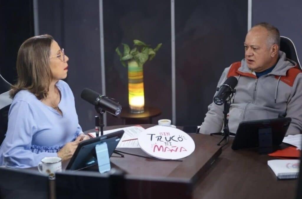 Venezuelan National Assembly Tania Díaz and Interior Minister Diosdado Cabello in the podcast Sin Truco Ni Maña, February 14, 2025. Photo: Con El Mazo Dando.