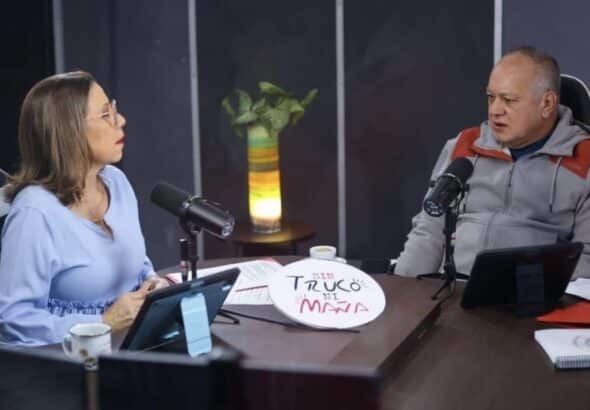 Venezuelan National Assembly Tania Díaz and Interior Minister Diosdado Cabello in the podcast Sin Truco Ni Maña, February 14, 2025. Photo: Con El Mazo Dando.