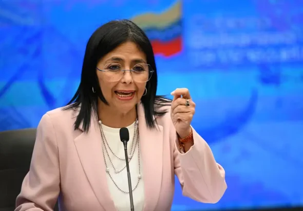 Venezuelan Vice President Delcy Rodríguez speaks at a press conference in Miraflores Palace, Caracas, November 2024. Photo: Federico Parra/AFP/file photo.