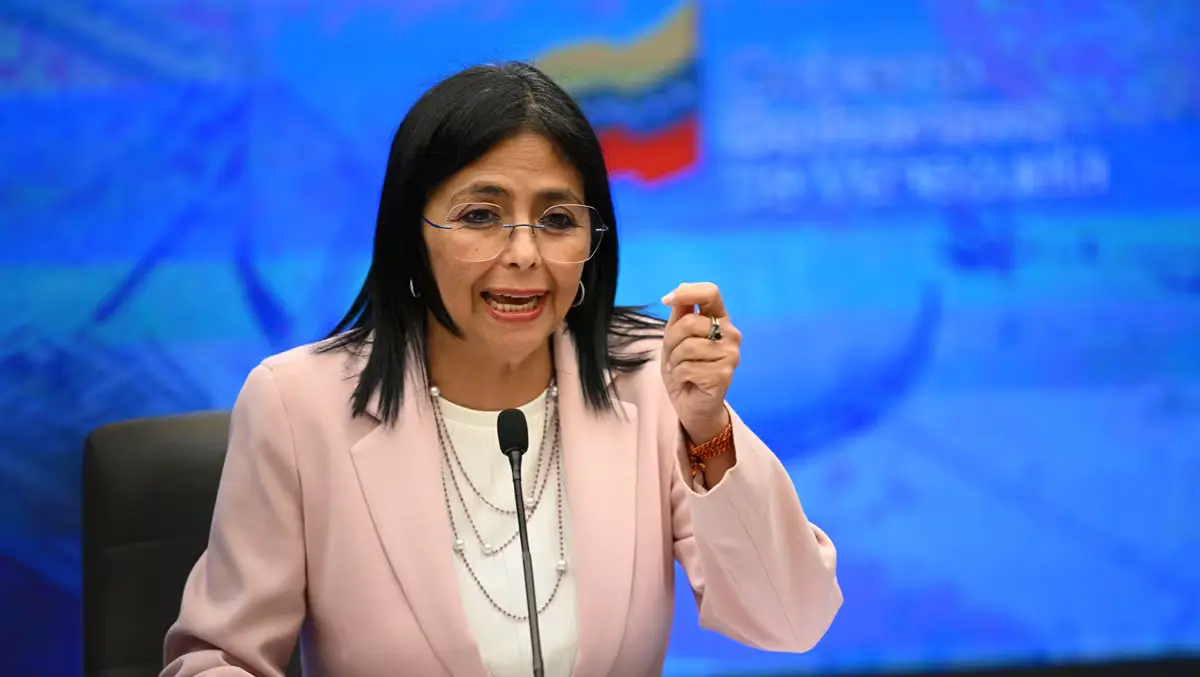 Venezuelan Vice President Delcy Rodríguez speaks at a press conference in Miraflores Palace, Caracas, November 2024. Photo: Federico Parra/AFP/file photo.