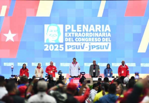 Venezuelan President Nicolás Maduro, accompanied by the PSUV leadership at the opening session of the special congress of the party, Caracas, February 4, 2025. Photo: Presidential Press.