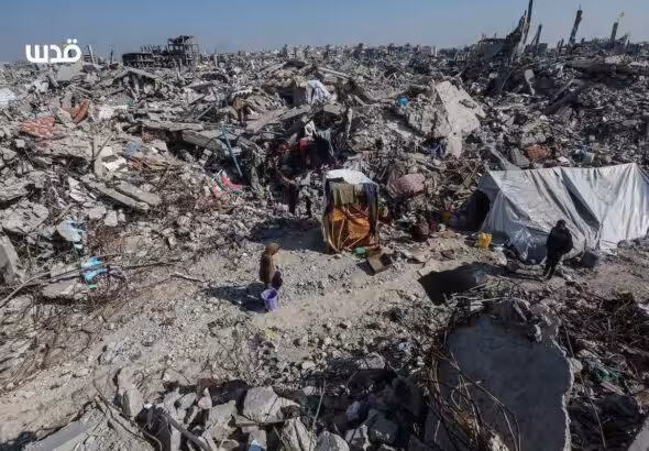 Scene of widespread destruction in Jabalia refugee camp in northern Gaza, result of the Zionist entity's genocidal aggression of 471 days. Photo: Quds News Network.