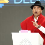 Ecuadorian indigenous leader Leonidas Iza at the presidential candidates' debate, January 19, 2025. Photo: X/@CONAIE_Ecuador.