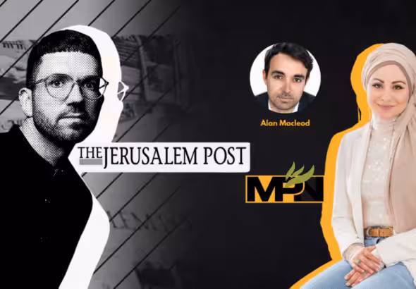 Compilation art showing Guest Alan McLeod (Center) and Mnar Adley (Right). Photo: MintPress News.