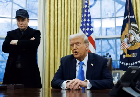 Elon Musk and US President Donald Trump. Photo: Aaron Schwartz/Bloomberg.
