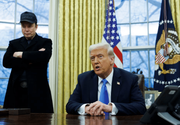 Elon Musk and US President Donald Trump. Photo: Aaron Schwartz/Bloomberg.