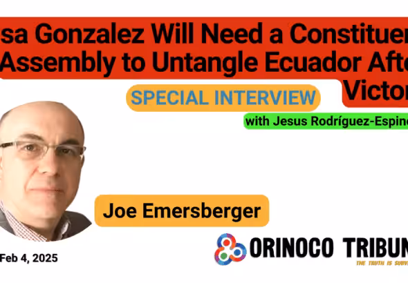 Poster for the Orinoco Tribune's interview with Canadian writer and activist Joe Emersberger. Photo: Orinoco Tribune.