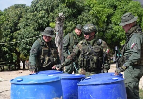 FANB personnel inspect seized material from paramilitary camps in Zulia state, on the border with Colombia. Photo: CEOFANB.