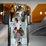 Migrants illegally detained at the US military base in Guantanamo, Cuba,  arriving in Venezuela on Thursday, February 20, 2025. Photo: Pedro Mattey/AFP.