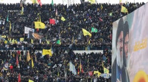 Mourners attend the funeral of late Hezbollah leaders Hassan Nasrallah and Hashem Safieddine at the Camille Chamoun Sports City Stadium on the outskirts of Beirut on February 23, 2025. Photo: AFP.