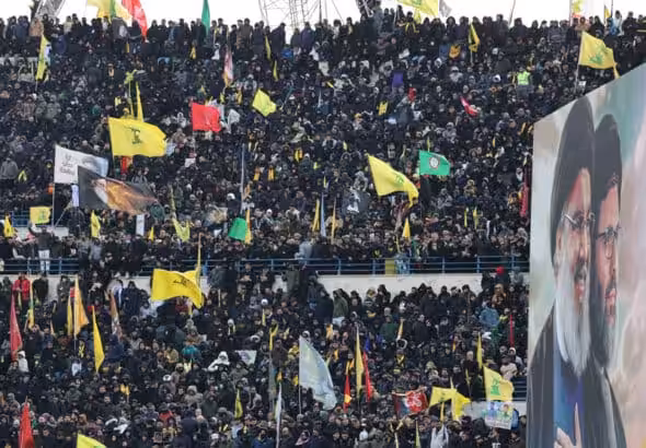 Mourners attend the funeral of late Hezbollah leaders Hassan Nasrallah and Hashem Safieddine at the Camille Chamoun Sports City Stadium on the outskirts of Beirut on February 23, 2025. Photo: AFP.