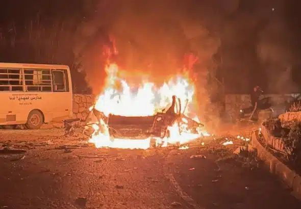 Israeli airstrike on a vehicle in Iqlim al-Tuffah, southern Lebanon. Photo: X.