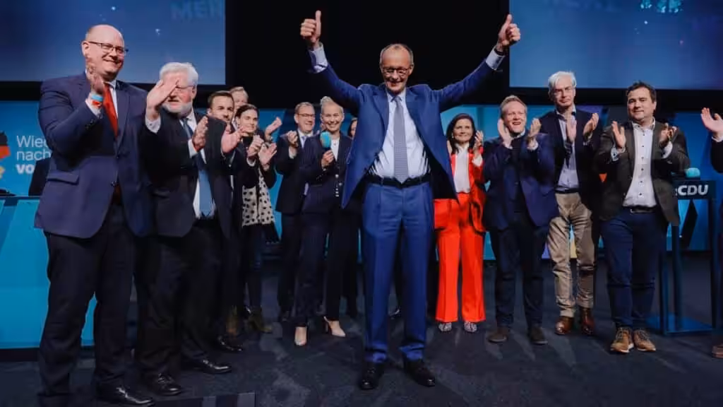 Friedrich Merz and CDU supporters celebrating on Sunday February 23, 2025. Photo: Tobias Koch/CDU.