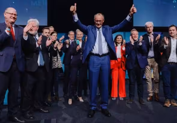 Friedrich Merz and CDU supporters celebrating on Sunday February 23, 2025. Photo: Tobias Koch/CDU.