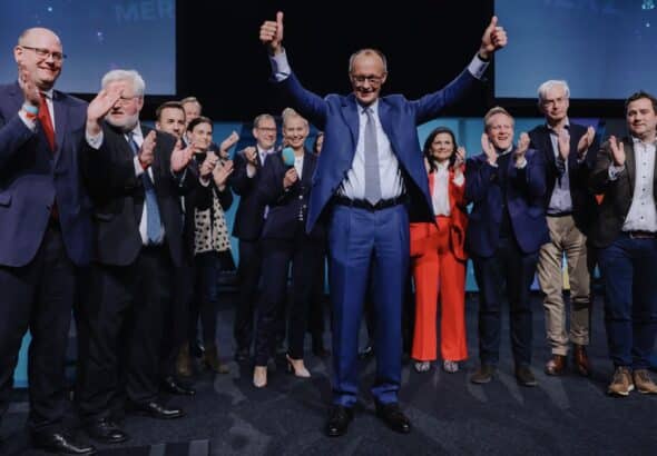 Friedrich Merz and CDU supporters celebrating on Sunday February 23, 2025. Photo: Tobias Koch/CDU.
