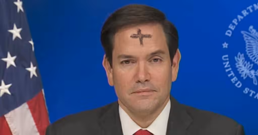 Secretary of state of the US empire, Marco Rubio, during an interview with a cross on his forehead, on March 5, 2025. Photo: Fox News/file photo.