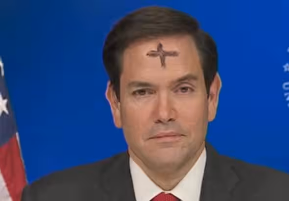Secretary of state of the US empire, Marco Rubio, during an interview with a cross on his forehead, on March 5, 2025. Photo: Fox News/file photo.