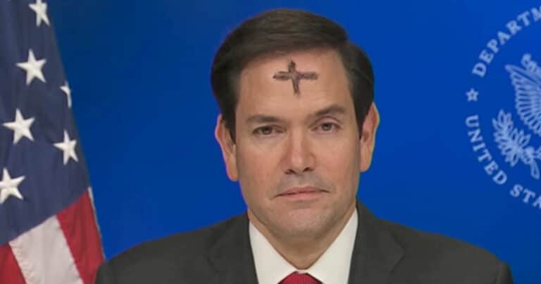 Secretary of state of the US empire, Marco Rubio, during an interview with a cross on his forehead, on March 5, 2025. Photo: Fox News/file photo.