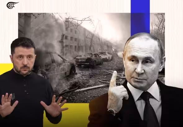 Compilation image of Volodymyr Zelenskyy (Left) and Vladimir Putin (Right). Photo: Batoul Chamas/Al Mayadeen English.
