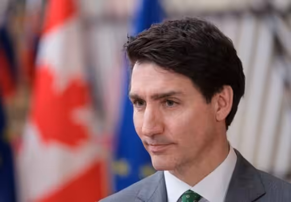 Prime Minister of Canada Justin Trudeau talks to reporters in Brussels on February 12, 2025. Photo: Thierry Monasse/Getty Images.