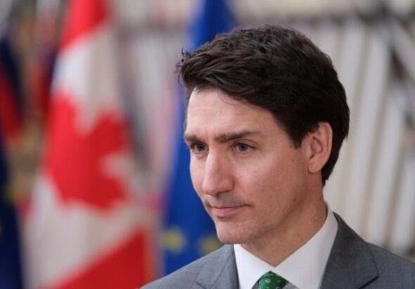 Prime Minister of Canada Justin Trudeau talks to reporters in Brussels on February 12, 2025. Photo: Thierry Monasse/Getty Images.