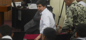 Ousted former Peruvian President Pedro Castillo, arrives for his trial on Tuesday, March 4, 2025. Photo: Guadalupe Pardo/AP.