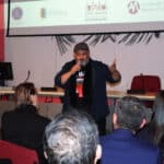 Daniel Yegres, director of the Venezuelan movie Alí Primera, speaks after the screening of the film by the Comisiones Obreras trade union in Madrid, Spain. Photo: Instagram/Daniel Yegres.