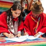 Citizen Revolution's Luisa González (left) signing a unity pact with Pachakutik's Guillermo Churuchumbi, March 30, 2025. Photo: El Comercio.
