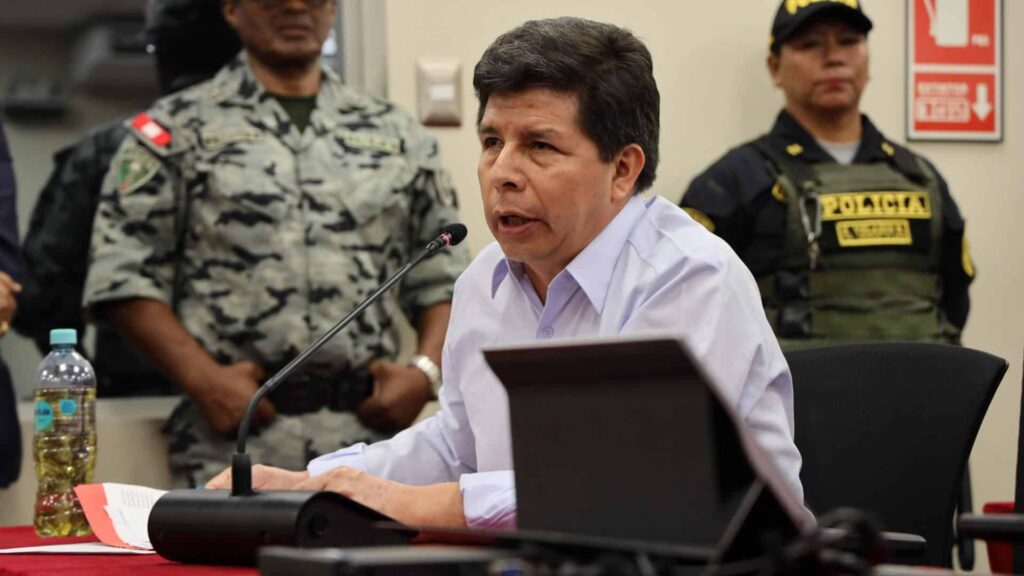 Ousted Peruvian President Pedro Castillo during a court hearing on Monday, March 10, 2025. Photo: EFE.
