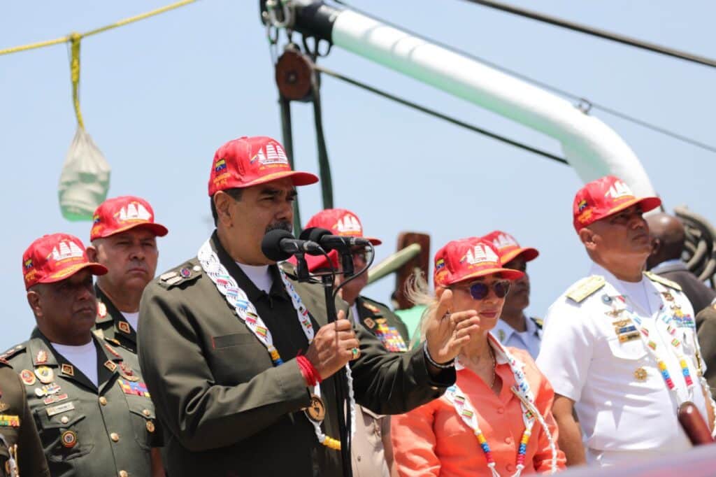 Venezuelan President Nicolás Maduro speaks at the official event for the departure of the Simón Bolívar Naval Training Ship on its training and diplomatic mission, in La Guaira, March 22, 2025. Photo: Presidential Press.
