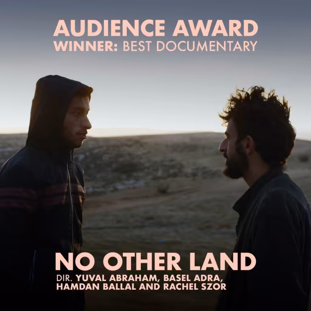 No Other Land poster advertising its Audience Award at the Leeds International Film Festival 2024. Photo: Instagram/LIFF. 