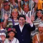 Peruvian President Pedro Castillo poses with a group of indigenous people during his electoral campaign. Photo: X/@PedroCastilloTe.