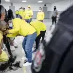 One deported migrant during his arrival at the mega-prison in El Salvador. Photo: Government of El Salvador.