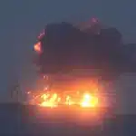 An Israel-linked ship on fire in the Red Sea due to attacks from the Yemeni resistance movement Ansarallah in solidarity with Palestine. Photo: Telegram channel of Yahya Sare'e.