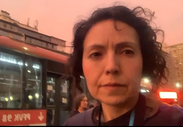 Carolina Sandoval, the Telesur producer in Chile arrested while covering a student protest in Santiago on March 28, 2025. Photo: Telesur.