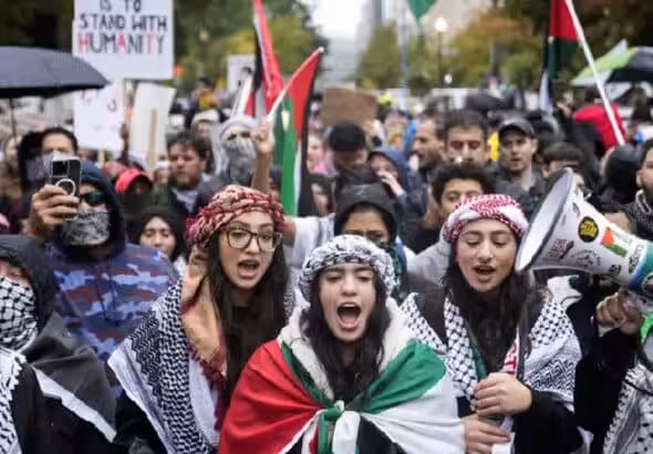 Pro-Palestine student protests in Washington, on October 14, 2023. Photo: AP.