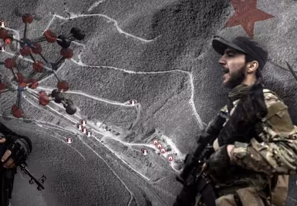 Compilation image with the flag of the new terrorist regime. Photo: The Cradle.