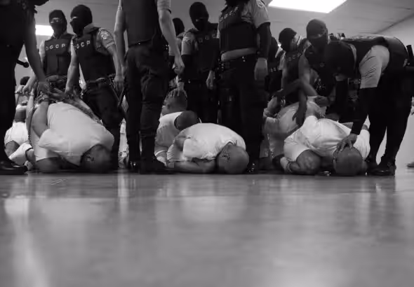 Venezuelans deported by the US government to El Salvador being treated like terrorists. Photo: Philip Holsinger/Time.