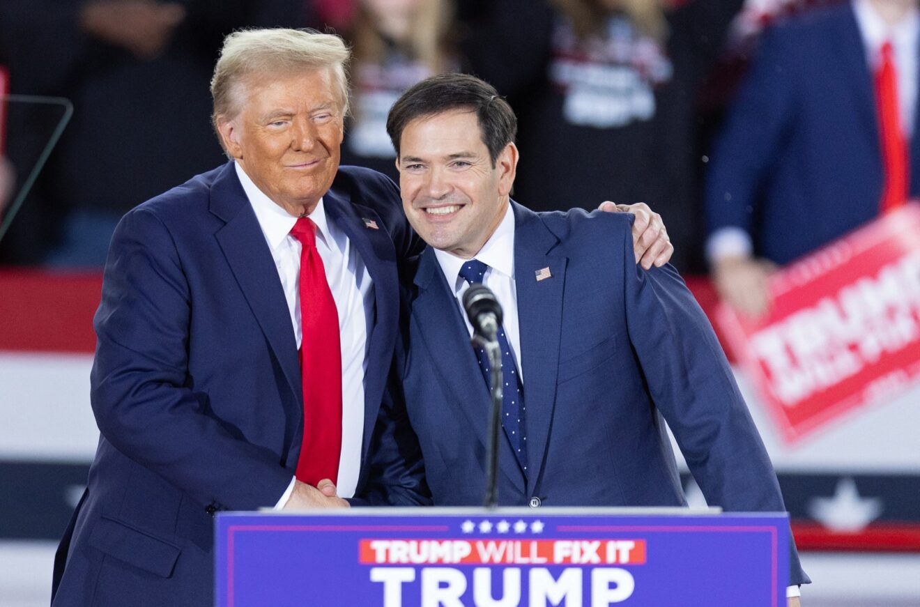 President Donald Trump greets Sen. Marco Rubio during a campaign rally at the J.S. Dorton Arena in Raleigh, North Carolina, on November 4, 2024. Photo: Ryan M. Kelly/AFP/file photo.