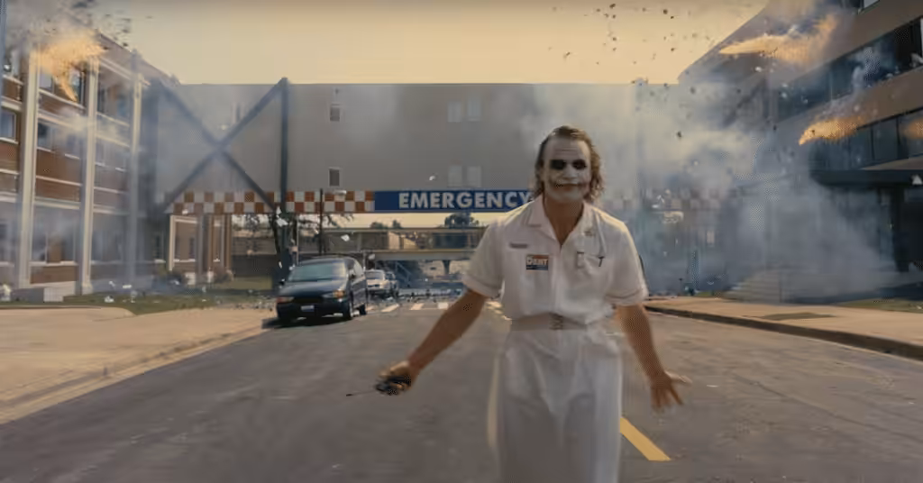 The Dark Knight's hospital bombing scene. Photo: Warner Bros.