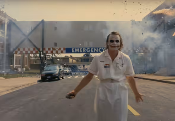 The Dark Knight's hospital bombing scene. Photo: Warner Bros.