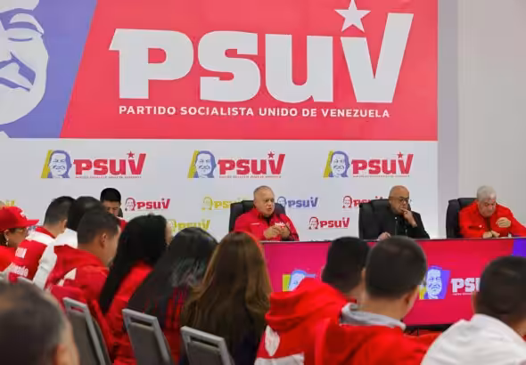PSUV leader Diosdado Cabello answering questions during the party's weekly press conference this Monday, March 10, 2025. Photo: Con el Mazo Dando.