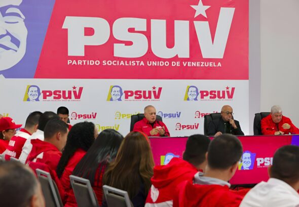 PSUV leader Diosdado Cabello answering questions during the party's weekly press conference this Monday, March 10, 2025. Photo: Con el Mazo Dando.