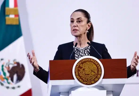 Mexican President Claudia Sheinbaum giving statements to the press. Photo: File photo.