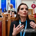 Head of Moldova's autonomous region of Gagauzia Evghenia Gutsul waits for a speech by Russian President Vladimir Putin during a plenary session of the 4th Eurasian Women's Forum in St. Petersburg, Russia in September, 2024. Photo: Kristina Kormilitsina/Sputnik.