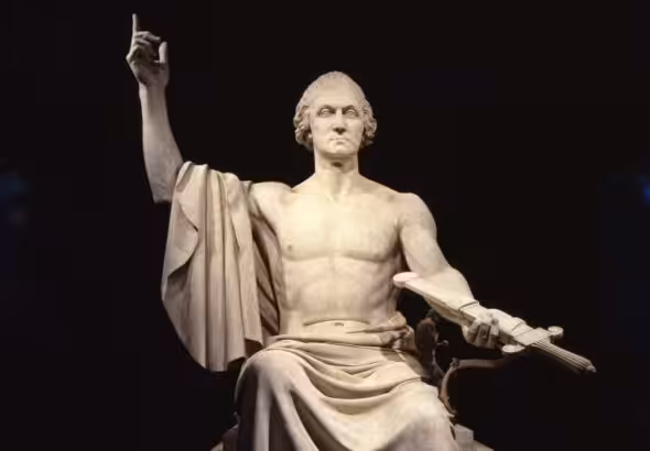 Tooth thief George Washington in Roman style, by Horatio Greenough (1841). Originally in the Capitol rotunda, now in the Smithsonian Museum. Photo: Smithsonian Institution.