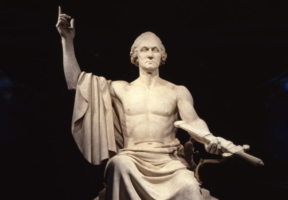 Tooth thief George Washington in Roman style, by Horatio Greenough (1841). Originally in the Capitol rotunda, now in the Smithsonian Museum. Photo: Smithsonian Institution.