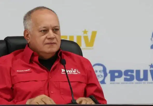 Venezuela's PSUV Secretary General Diosdado Cabello during a weekly press conference on Monday, April 7, 2025. Photo: Con el Mazo Dando.