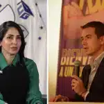 Candidate Luisa González of the Citizens' Revolution (left) and current Ecuadorian President Daniel Noboa (right). Photo: Alejandro Baque/Zuma Press/ ContactoPhoto.